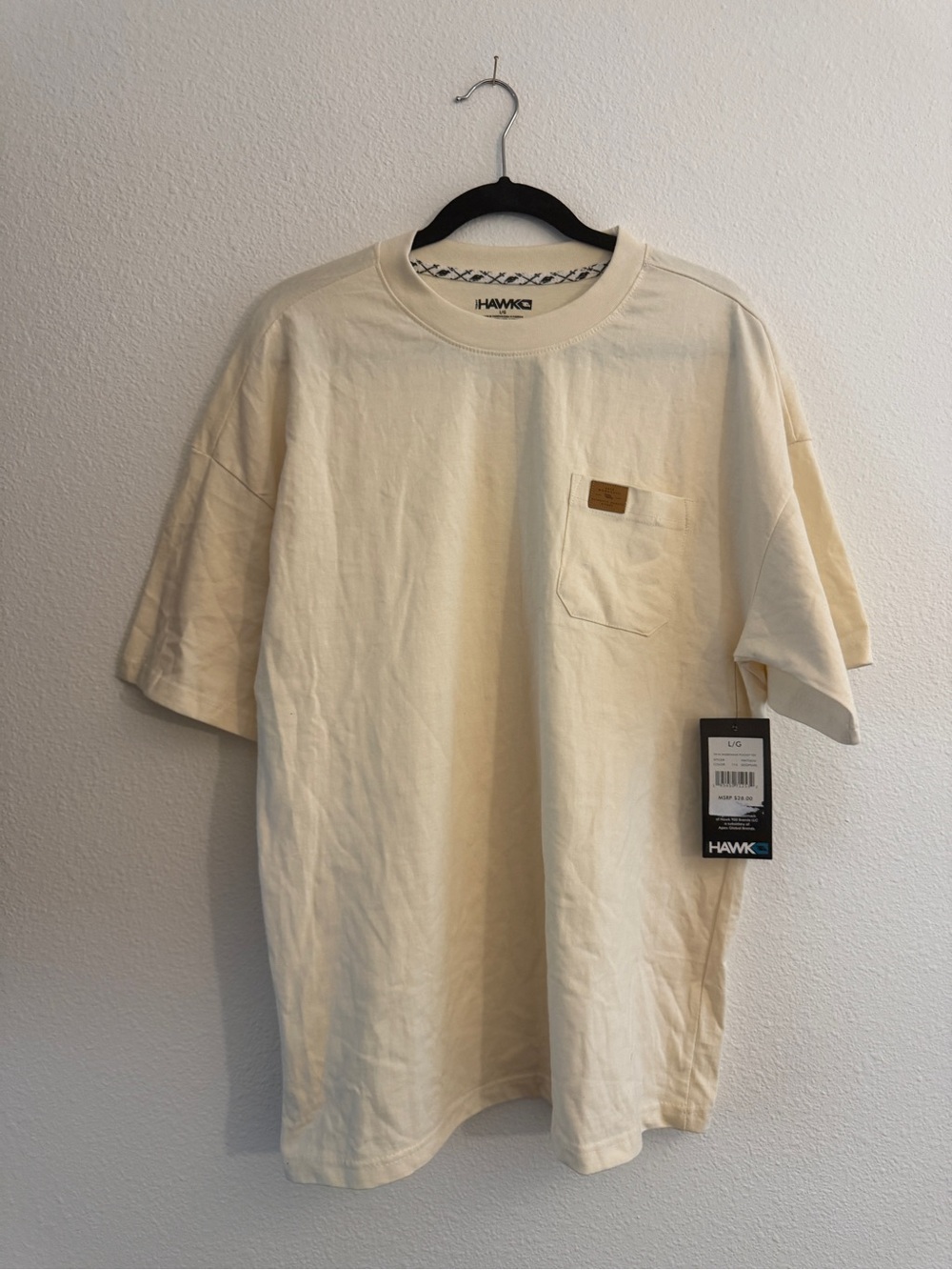Hawk Oversized Cream Pocket T-Shirt - Men